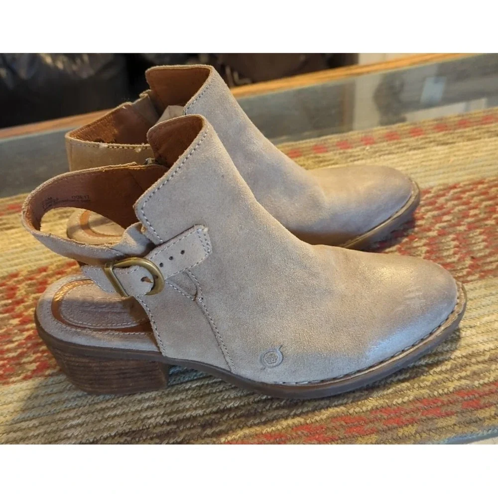Born Strap Ankle Boots Mule Gray Leather Women's Size 7.5 M Nice Condition!